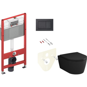 Комплект Унитаз подвесной AM.PM Func C8F1700MBSC безободковый, с микролифтом, матовый черный + Инсталляция TECE Now 9400414 4 в 1 с кнопкой смыва