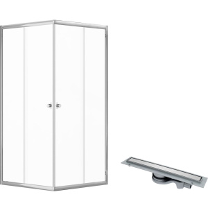 Комплект Душевой уголок DIWO Анапа 90х90, профиль хром глянец + Лоток CK DRAIN 1105-00155 55 см, с мокрым затвором, щелевой, из нержавеющей стали, с решеткой