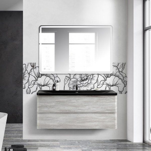 Мебель для ванной BelBagno Albano 120 подвесная, rovere vintage bianco, черная матовая раковина