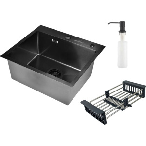 Мойка кухонная Wisent 5044B с PVD покрытием, с раздвижным коландером и дозатором, графит