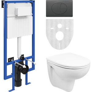 Комплект Унитаз подвесной Wanfald Lauta 47302100005 белый + Инсталляция STWORKI + Кнопка 230858 черный матовый