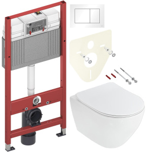 Комплект Унитаз подвесной Cezares Stylus + Крышка CZR-2316-SC с микролифтом + Инсталляция TECE Base 9400413 4 в 1 с кнопкой смыва