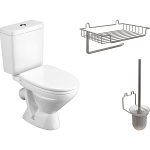 Комплект Унитаз-компакт Santek Лига 1WH302141 косой выпуск + Держатель DIWO Смоленск П16544 хром + Ершик ПК14801 хром