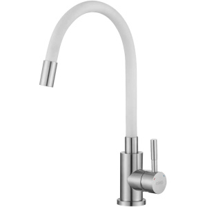 Смеситель для кухни ESKO Snake K44 W, хром, белый, с гибким изливом