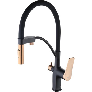 Смеситель для кухни Lemark Bronx LM3761BLR черный/золото с гибким изливом