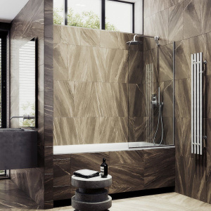 Шторка на ванну Maybahglass MGV-144-5у, 64x140, профиль матовый хром, стекло прозрачное