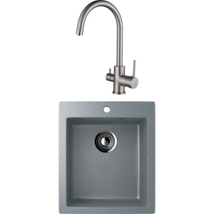 Комплект Мойка кухонная Ulgran U-404 -309 темно-серая + Смеситель Kaiser Merkur 26744-5 серебро