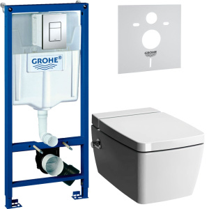 Комплект Унитаз подвесной VitrA Metropole 7672B003-1687 с функцией биде и встроенным смесителем + Крышка 90-003-009 с микролифтом, петли хром + Инсталляция Grohe Rapid SL 38772001 3 в 1 с кнопкой смыва + Шумоизоляция
