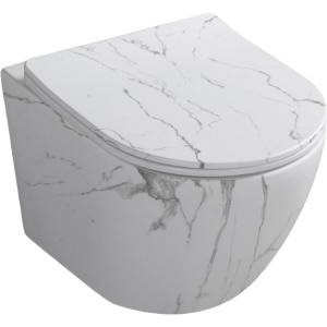 Унитаз подвесной Ceruttispa Sella Aria Tornado MMW CT9532 безободковый, с микролифтом, белый мрамор матовый Унитаз подвесной Ceruttispa Sella Aria Tornado MMW CT9532 безободковый, с микролифтом, белый мрамор матовый