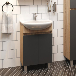 Тумба с раковиной Onika Милтон 50 напольная, серая, дуб сонома