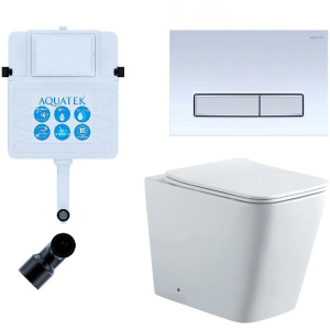 Комплект унитаз приставной с бачком и сиденьем микролифт Aquatek Либра SET BW AQUATEK ЛИБРА N-030 3в1 безободковый
