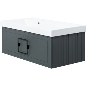 Тумба с раковиной La Fenice Cubo 90 L серая, ручка черная