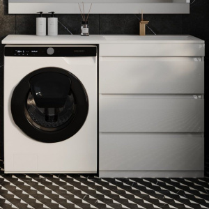 Тумба с раковиной Style Line Даллас 130 Люкс Plus напольная, белая, 3 ящика R