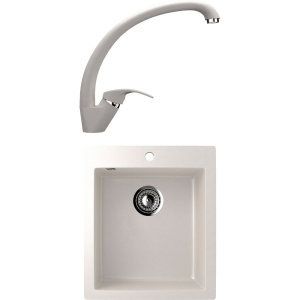 Комплект Мойка кухонная Ulgran U-404 -331 белая + Смеситель U-007 -331 белый