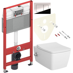 Комплект Унитаз подвесной VitrA Metropole 7672B003-1684 с функцией биде + Крышка 122-003-009 с микролифтом, белая + Инсталляция TECE Now 9400412 4 в 1 с кнопкой смыва