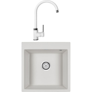 Комплект Мойка кухонная Paulmark Kante 50 PM105152-WH белый + Смеситель Domaci Солерно DC-3004 агат