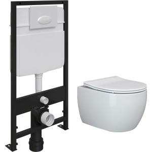 Комплект Унитаз подвесной Ceramicanova Play CN3001 с микролифтом, безободковый + Инсталляция EWRIKA ProLT 0026-2020 + Кнопка 0052 белая