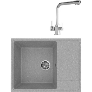 Комплект Мойка кухонная Practik PR-M 650-003 светло-серая + Смеситель MEGA Life MG-TK06 хром