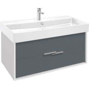 Тумба с раковиной Jacob Delafon Vivienne 100 белая блестящая, серый матовый, раковина белая Тумба с раковиной Jacob Delafon Vivienne 100 белая блестящая, серый матовый, раковина белая