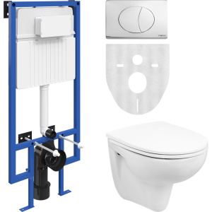 Комплект Унитаз подвесной Wanfald Lauta 47302100005 белый + Инсталляция STWORKI + Кнопка 230822 хром глянцевый