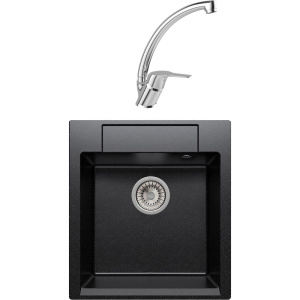 Комплект Мойка кухонная Polygran Argo 460 чёрная + Смеситель MEGA Mega MG-BMK016 хром