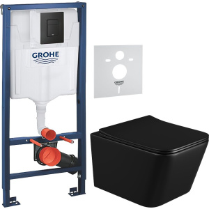 Комплект Унитаз подвесной BOND Cube F04-108 безободковый, с микролифтом, черный + Шумоизоляция Grohe + Инсталляция Solido 38811KFO 3 в 1 с кнопкой смыва Комплект Унитаз подвесной BOND Cube F04-108 безободковый, с микролифтом, черный + Шумоизоляция Grohe + Инсталляция Solido 38811KFO 3 в 1 с кнопкой смыва