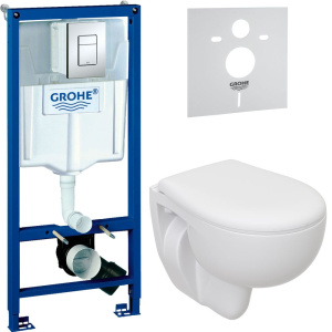 Комплект Унитаз подвесной Seramiksan Natura + Крышка + Инсталляция Grohe Rapid SL 38772001 3 в 1 с кнопкой смыва + Шумоизоляция