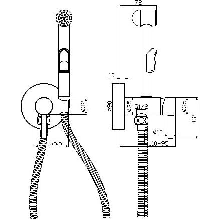 Гигиенический душ Rossinka X X25-51 со смесителем, С ВНУТРЕННЕЙ ЧАСТЬЮ