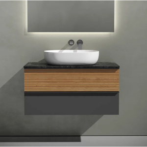 Тумба с раковиной Sancos Delta 100 см, дуб красный, графит, столешница черный мрамор, раковина CN6047 Тумба с раковиной Sancos Delta 100 см, дуб красный, графит, столешница черный мрамор, раковина CN6047