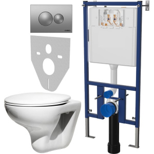 Комплект Унитаз подвесной Roca Mateo + Крышка DIWO Матео 0346 с микролифтом + Инсталляция + Кнопка 7311 хром матовый