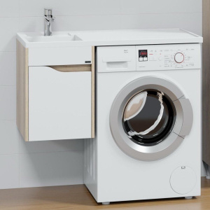 Тумба с раковиной СаНта Сатурн 38 L под стиральную машину, подвесная, 1 ящик, дуб австрийский Тумба с раковиной СаНта Сатурн 38 L под стиральную машину, подвесная, 1 ящик, дуб австрийский