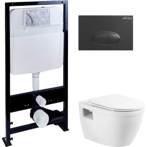 Комплект Унитаз подвесной BelBagno Loto BB070CHR/SC безободковый + Инсталляция EWRIKA ProLT 0026-2020 + Кнопка 0054 черная матовая