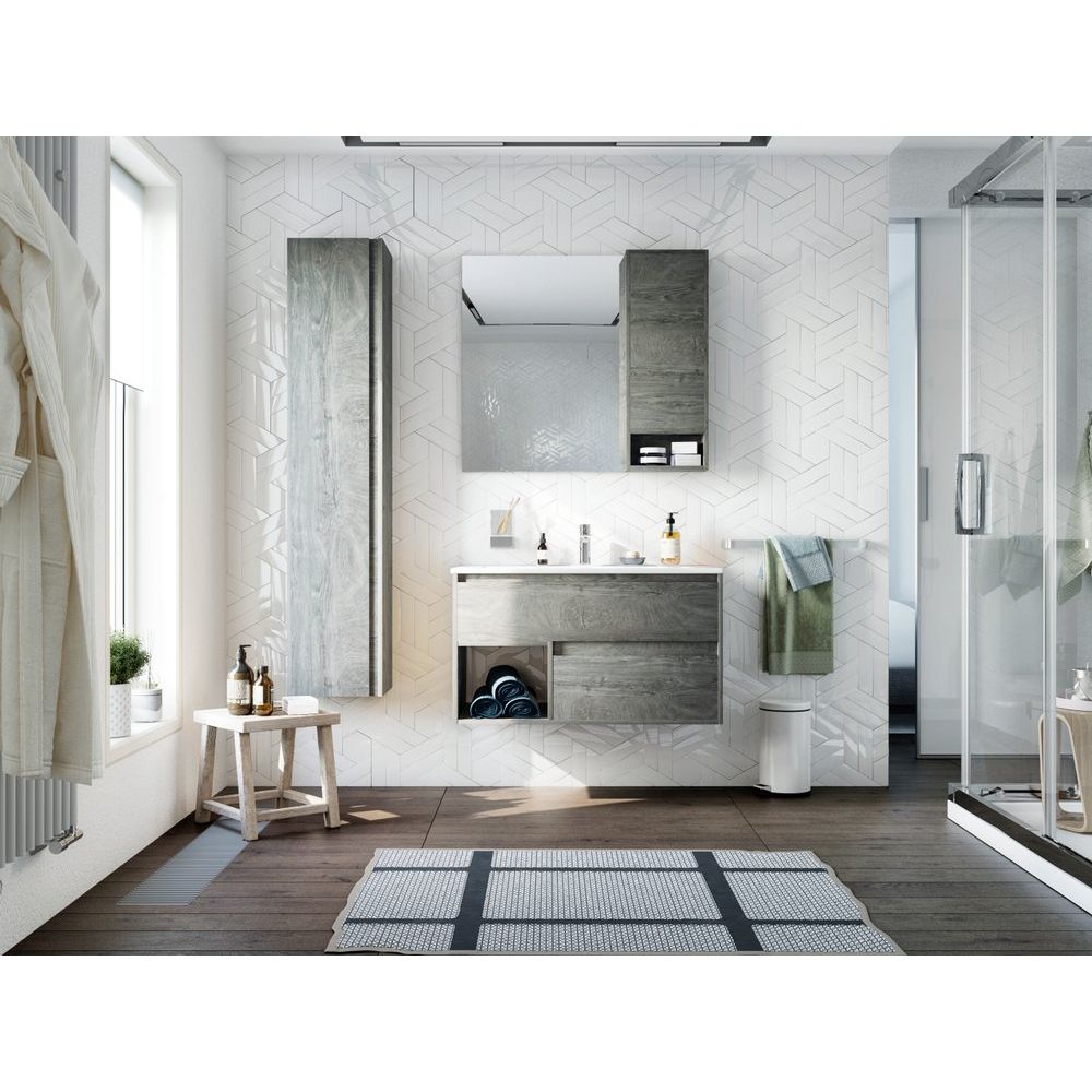 Купить Мебель для ванной STWORKI Карлстад 90 дуб рошелье, в стиле лофт, серая (комплект, гарнитур) в Москве с доставкой Мебель для ванной STWORKI Карлстад 90 дуб рошелье, в стиле лофт, серая (комплект, гарнитур)