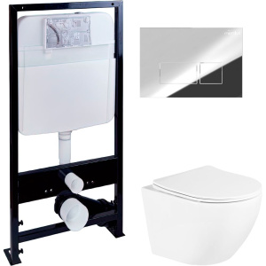 Комплект Унитаз подвесной BelBagno Uno + Инсталляция EWRIKA ProLT 0026-2020 + Кнопка 0041 хром