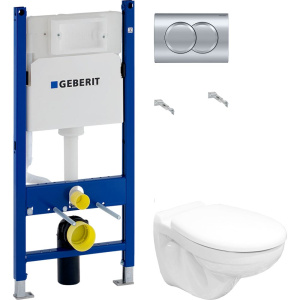 Комплект Унитаз подвесной Керамин Гранд R МЛ CDB00022814 безободковый, с микролифтом + Инсталляция Geberit Duofix Delta 458.149.21.1 с кнопкой смыва, хром