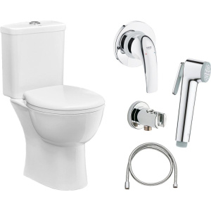 Комплект Унитаз-компакт Grohe Bau Ceramic + Крышка 39493000 с микролифтом + Бачок + Гигиенический душ BauCurve 123072 со смесителем, С ВНУТРЕННЕЙ ЧАСТЬЮ Комплект Унитаз-компакт Grohe Bau Ceramic + Крышка 39493000 с микролифтом + Бачок + Гигиенический душ BauCurve 123072 со смесителем, С ВНУТРЕННЕЙ ЧАСТЬЮ