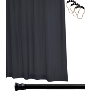 Штора для ванной Ridder Madison 45300 черная, 180x200 + телескопический карниз Ridder Wien 55211 + крючки для шторы