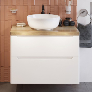 Тумба с раковиной STWORKI Берген 80, белая со светлой столешницей, Moduo 40 RING Тумба с раковиной STWORKI Берген 80, белая со светлой столешницей, Moduo 40 RING