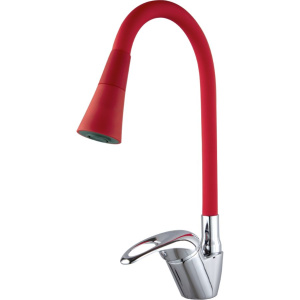 Смеситель для кухни Fashun A4403+A7358 с гибким изливом, хром, красный