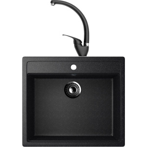 Комплект Мойка кухонная Ulgran U-104 -308 черная + Смеситель Domaci Солерно DC-3013 морион