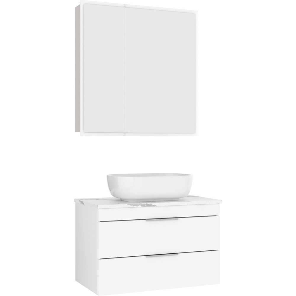 Купить Мебель для ванной STWORKI Копенгаген 80 белая со светлой столешницей, с раковиной Moduo 50 Square в Москве с доставкой Мебель для ванной STWORKI Копенгаген 80 белая со светлой столешницей, с раковиной Moduo 50 Square
