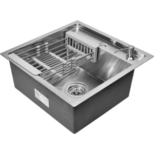 Мойка кухонная Wisent 5050 с раздвижным коландером и дозатором, сатин