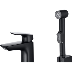 Смеситель для раковины Акватек Вега AQ1012MB с гигиеническим душем, матовый черный