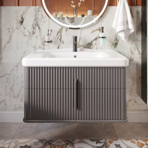 Тумба с раковиной STWORKI Молде 95, антрацит, с сифоном