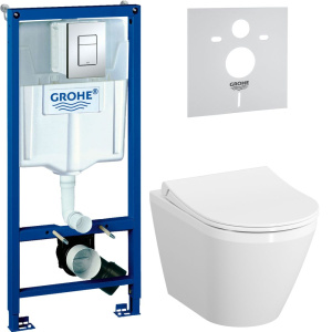Комплект Унитаз подвесной VitrA Integra Round 7041B003-0075 + Крышка + Инсталляция Grohe Rapid SL 38772001 3 в 1 с кнопкой смыва + Шумоизоляция