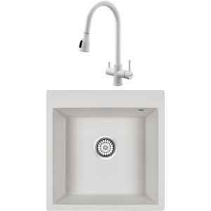 Комплект Мойка кухонная Paulmark Kante 50 PM105152-WH белый + Смеситель Lange 214212-431 белый матовый