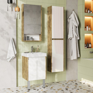 Мебель для ванной AQUATON Сканди 45 белая глянцевая, дуб рустикальный