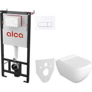 Комплект Унитаз подвесной VitrA Shift 7742B003-0075 белый глянцевый + Крышка DIWO Шифт 0405 с микролифтом + Инсталляция AlcaPlast AM101/1120-4:1 RU M570-0001 кнопка смыва белая