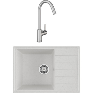 Комплект Мойка кухонная Domaci Палермо PR-600-001 белая + Смеситель Ливорно