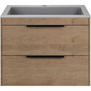 Тумба с раковиной Vincea Chiara 2D 60, 2 ящика, натуральный дуб, с серой раковиной